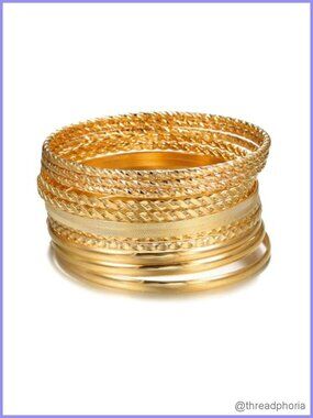 12 Pcs Gold Plated Bangles Set Boho Stackable Textured Bracelets Women Jewelry